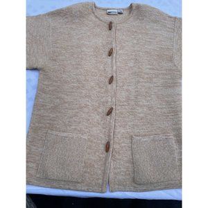 Russ Wool Sweater Womens XL Cardigan Beige & Creme Loop Closure Heavy Warm VTG